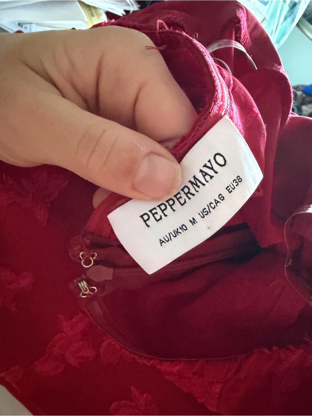 PepperMayo Red Strapless Floral Jacquard Maxi Dress Side Slit US 6 M - Picture 7 of 7